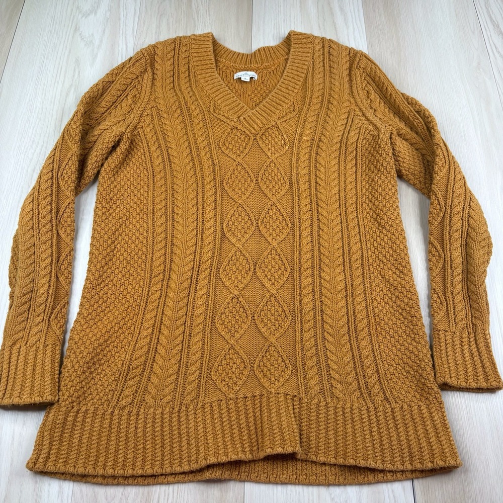 L.L.Bean Signature Cotton Fisherman V-Neck Sweater Womens Size Medium Brown